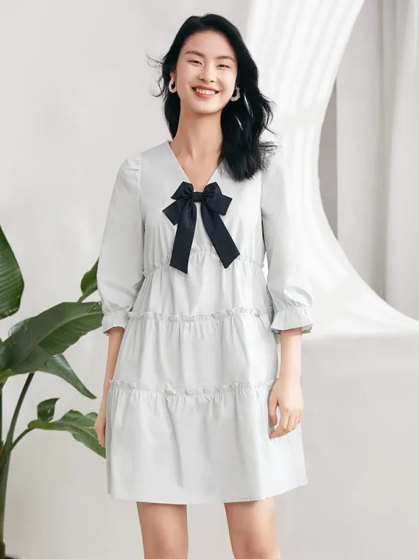 V-Neck Mini Dress With Bow sold by Goelia