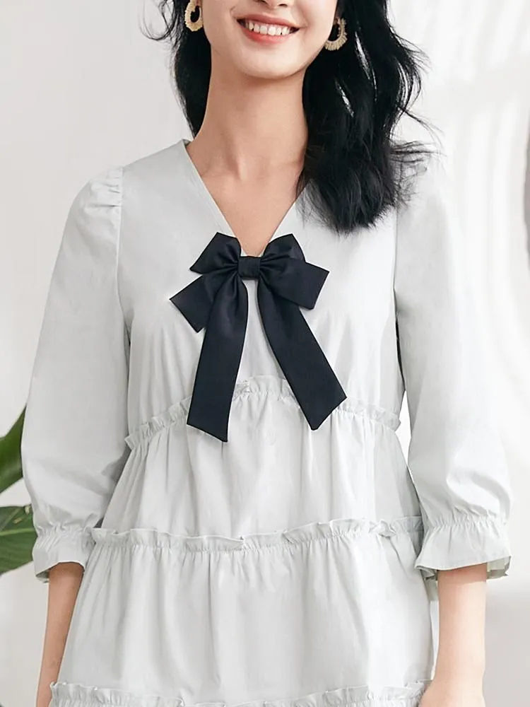 V-Neck Mini Dress With Bow sold by Goelia product image thumbnail 4