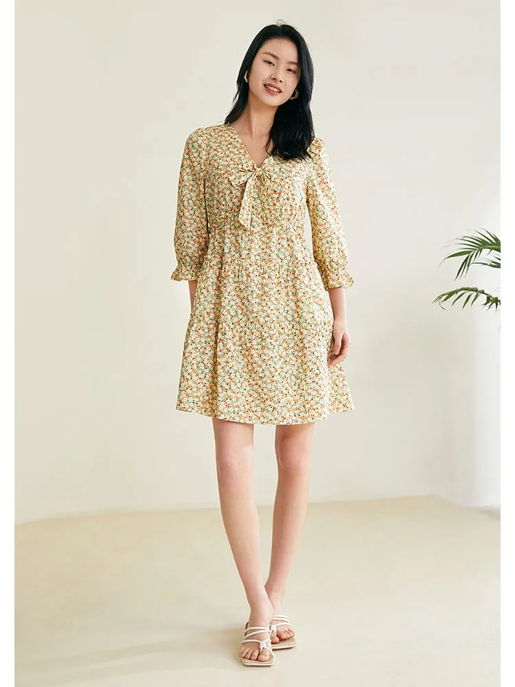 Floral Bowknot V-Neck Mini Dress sold by Goelia product image thumbnail 3