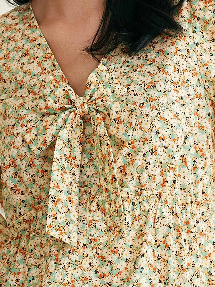 Floral Bowknot V-Neck Mini Dress sold by Goelia product image thumbnail 4
