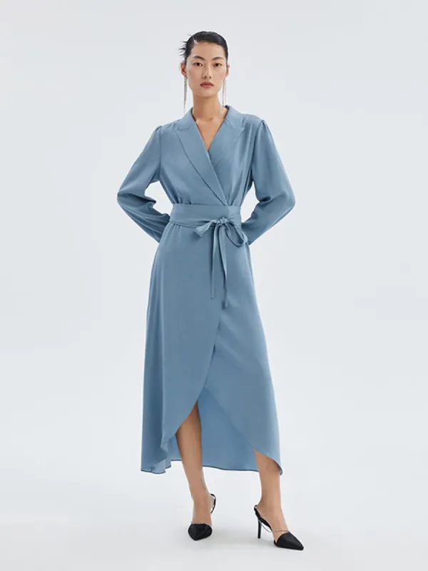 Triacetate Notched Lapel Tied Maxi Dress sold by Goelia