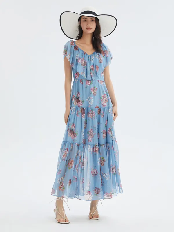 Floral Print Ruffled Collar Maxi Dress sold by Goelia