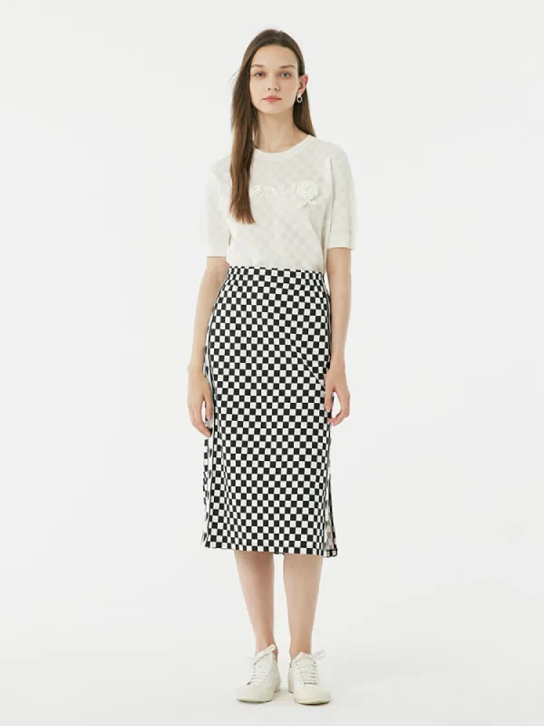 Round Neck Jacquard Women Knit Top sold by Goelia