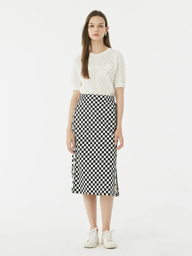 Round Neck Jacquard Women Knit Top sold by Goelia