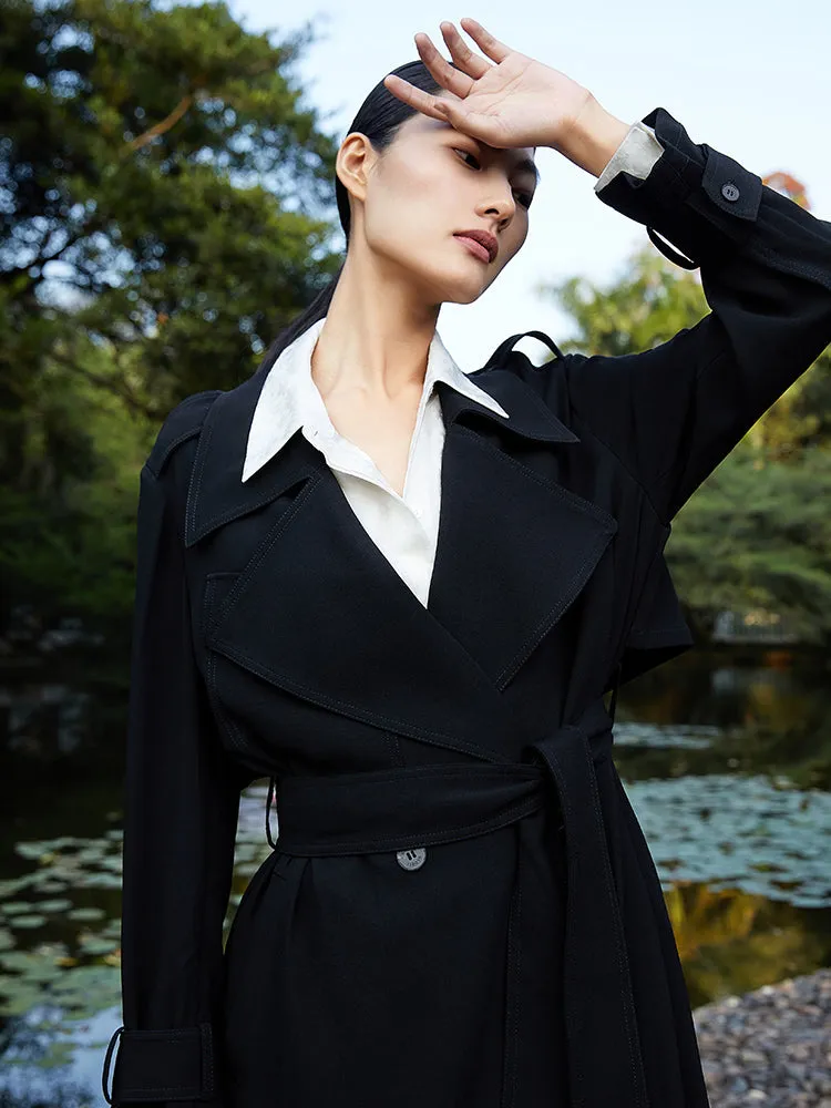 Black Triacetate Mid-Length Trench Coat sold by Goelia product image thumbnail 4