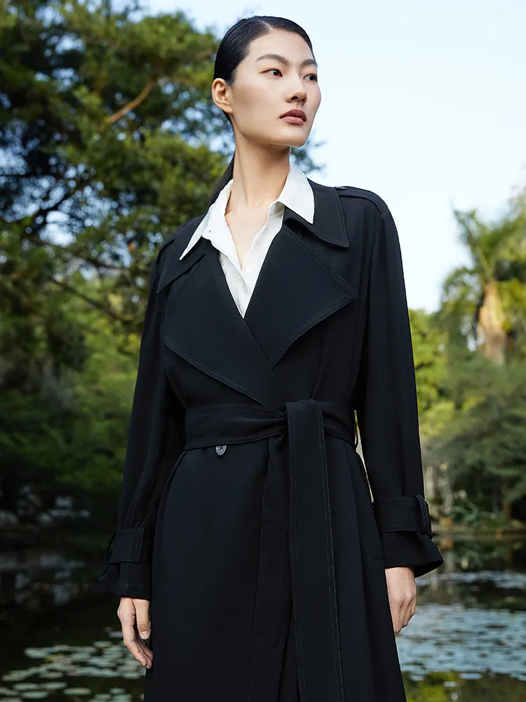 Black Triacetate Mid-Length Trench Coat sold by Goelia product image thumbnail 3