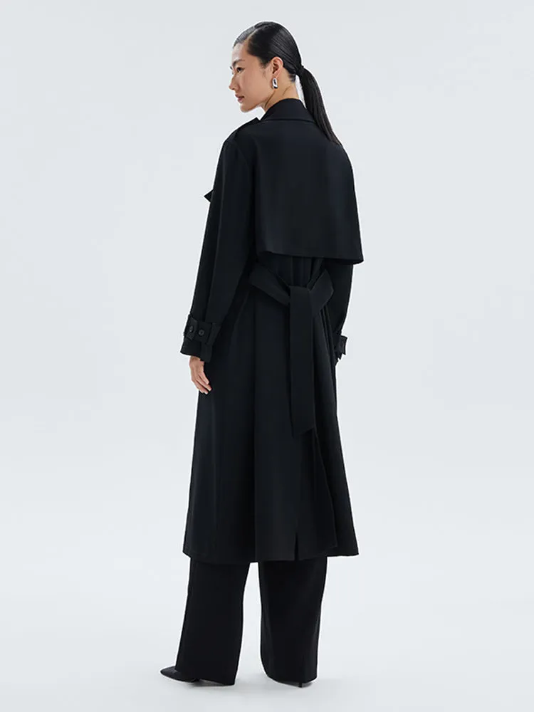 Black Triacetate Mid-Length Trench Coat sold by Goelia product image thumbnail 2