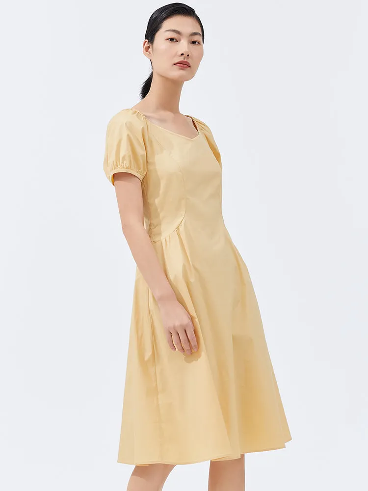 Yellow Puff Sleeve Mini Dress sold by Goelia