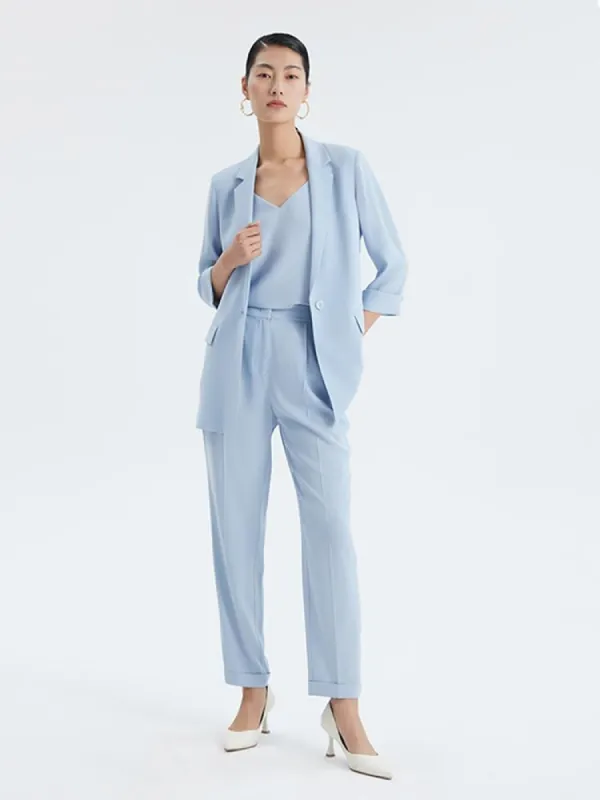 Blue Acetate One Button 3/4 Sleeve Blazer sold by Goelia