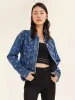 Jacquard Denim Short Women Jacket With Rhinestones sold by Goelia