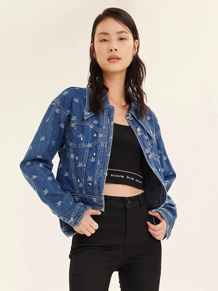 Jacquard Denim Short Women Jacket With Rhinestones sold by Goelia product image thumbnail 2