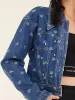 Jacquard Denim Short Women Jacket With Rhinestones sold by Goelia