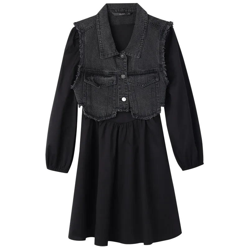 Denim Vest And Black Mini Dress Two-Piece Set sold by Goelia product image thumbnail 4