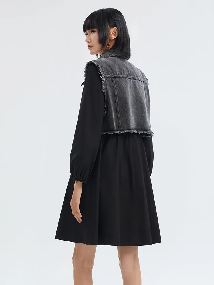 Denim Vest And Black Mini Dress Two-Piece Set sold by Goelia product image thumbnail 3