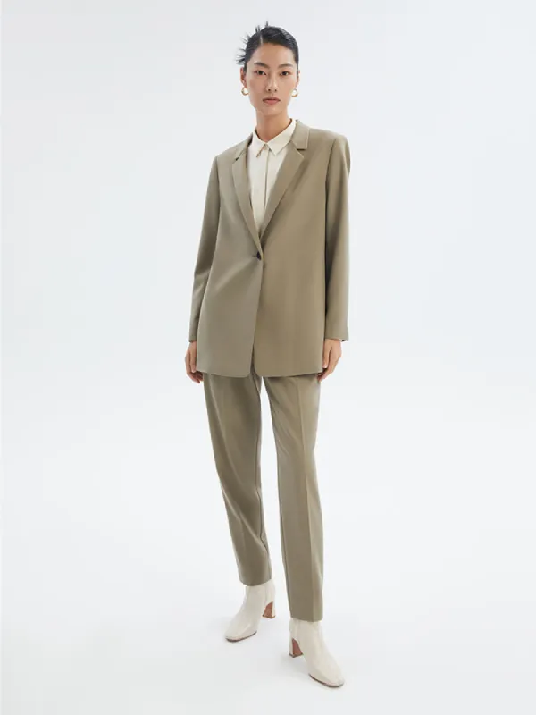 Green Worsted Wool One Button Women Blazer sold by Goelia
