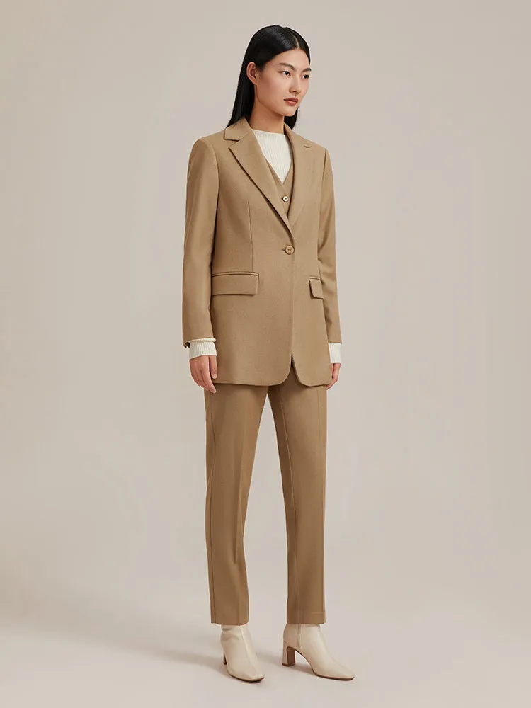 Khaki One Button Woolen Women Blazer sold by Goelia product image thumbnail 3