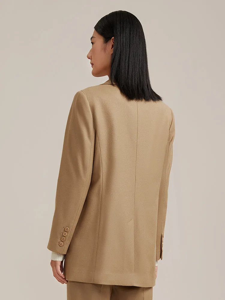 Khaki One Button Woolen Women Blazer sold by Goelia product image thumbnail 2