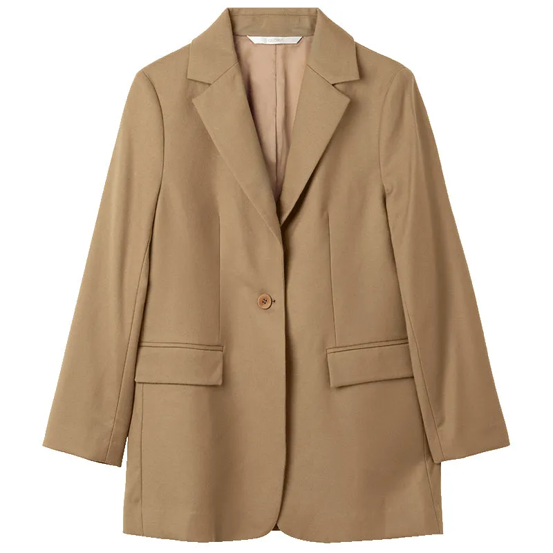 Khaki One Button Woolen Women Blazer sold by Goelia product image thumbnail 5