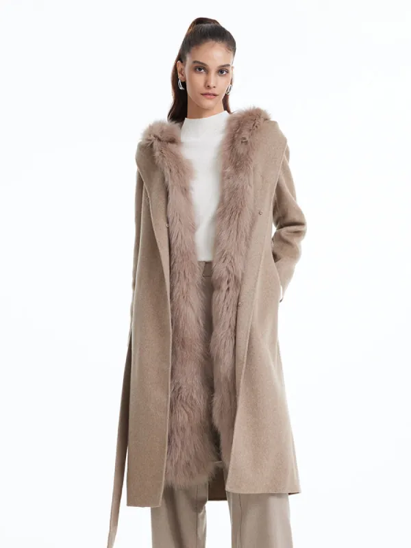 Detachable Fox Fur Vest And Cashmere Coat Two-Piece Set sold by Goelia