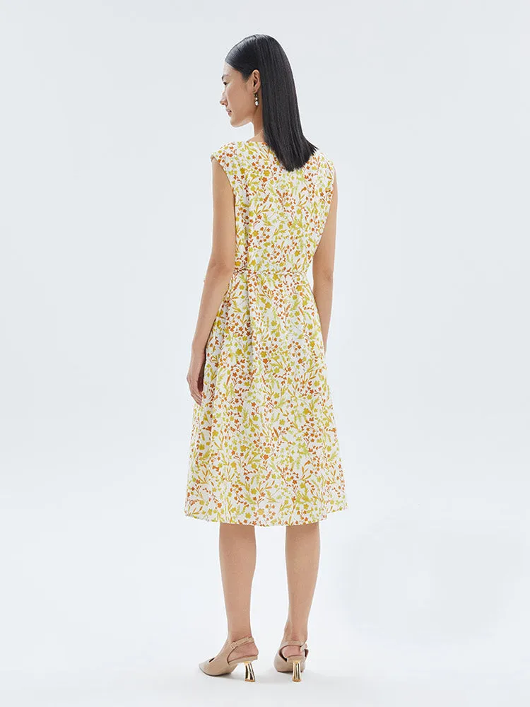 Silk And Cotton Floral Print A-line Midi Dress sold by Goelia product image thumbnail 2