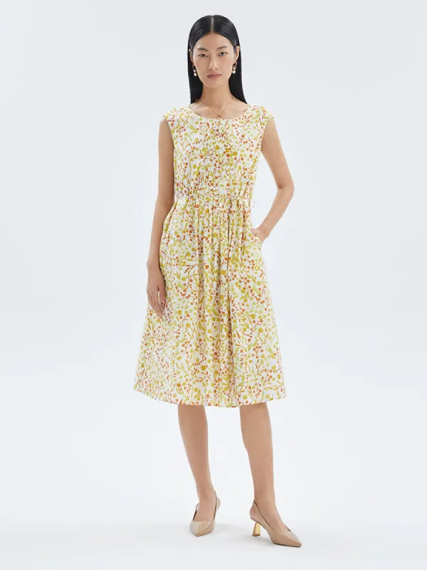 Silk And Cotton Floral Print A-line Midi Dress sold by Goelia