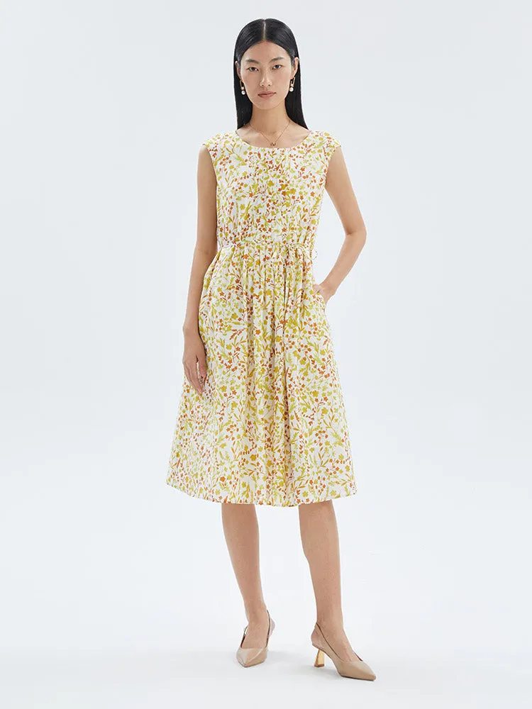 Silk And Cotton Floral Print A-line Midi Dress sold by Goelia