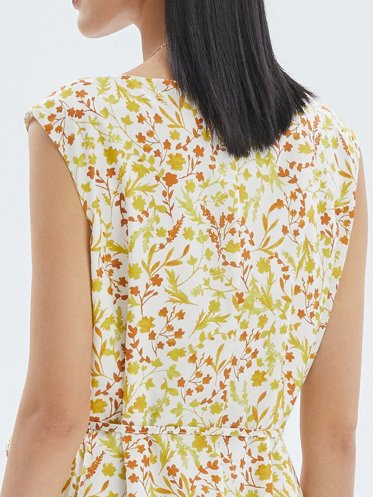 Silk And Cotton Floral Print A-line Midi Dress sold by Goelia product image thumbnail 4