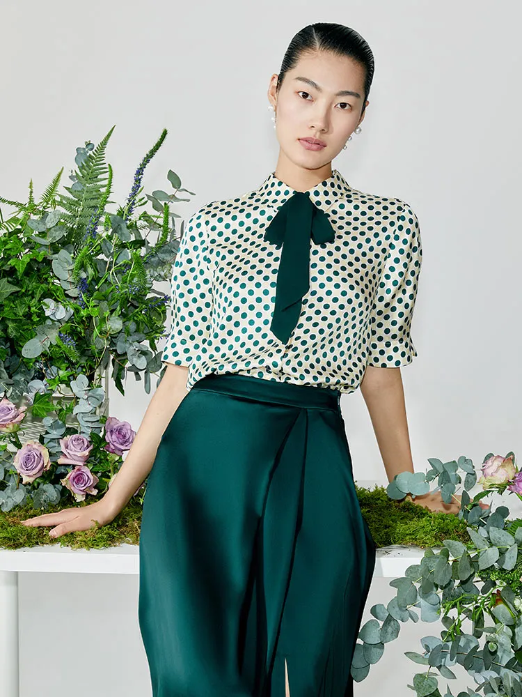 16 Momme Pure Silk Polka Dots Women Shirt sold by Goelia