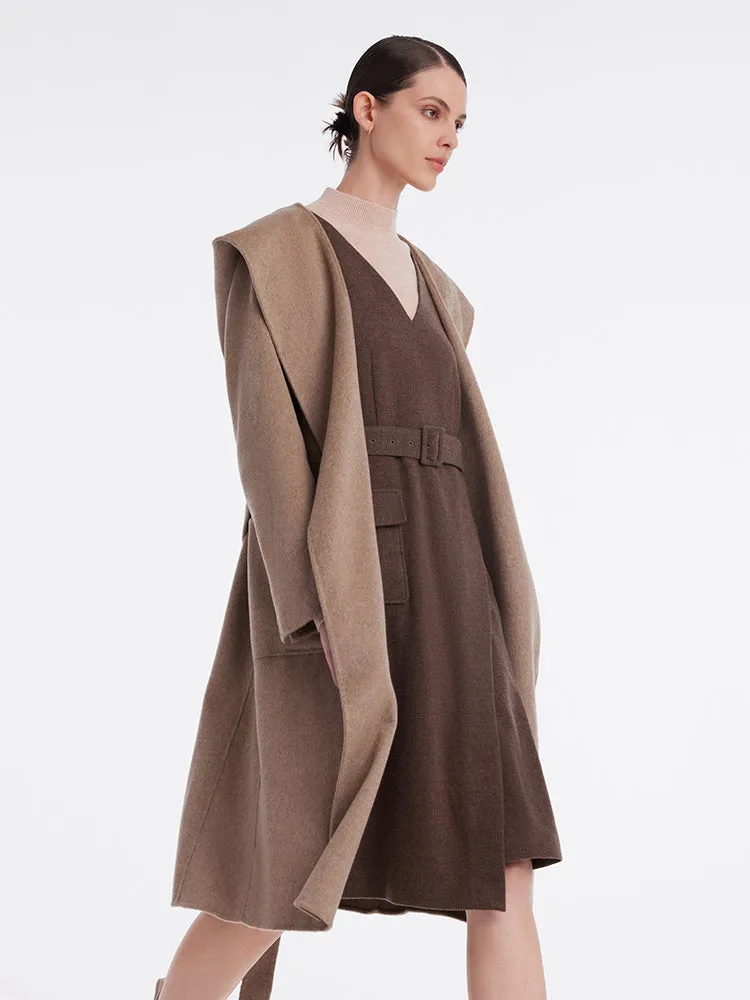 Brown Cashmere Hooded Wrapped Coat sold by Goelia product image thumbnail 4