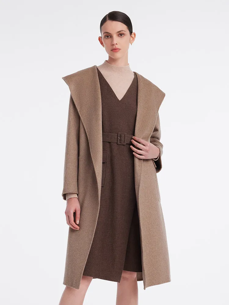 Brown Cashmere Hooded Wrapped Coat sold by Goelia product image thumbnail 3
