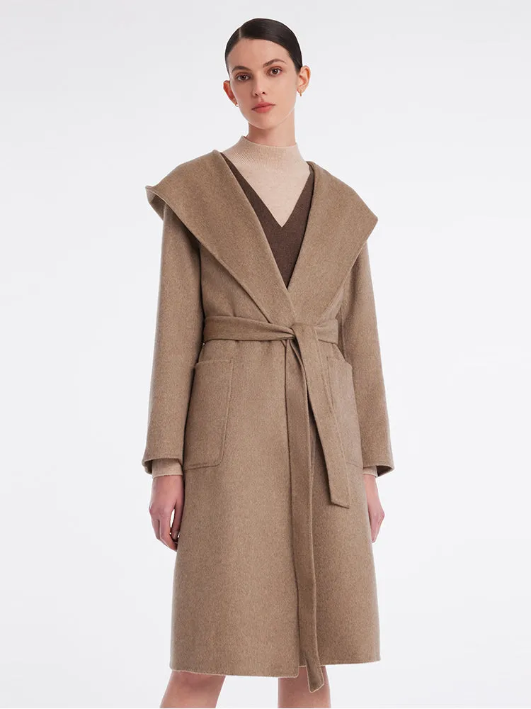 Brown Cashmere Hooded Wrapped Coat sold by Goelia product image thumbnail 2