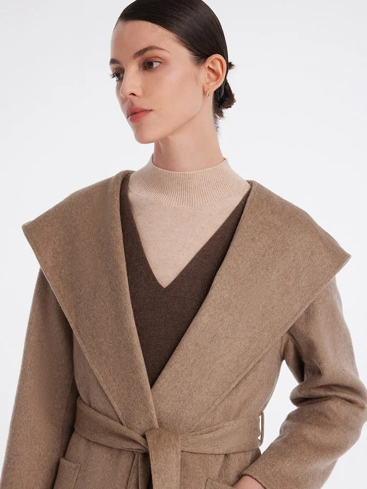 Brown Cashmere Hooded Wrapped Coat sold by Goelia product image thumbnail 5