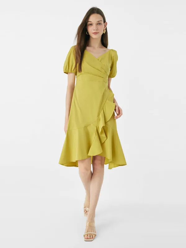 V-Neck Ruffled Cotton Midi Dress sold by Goelia