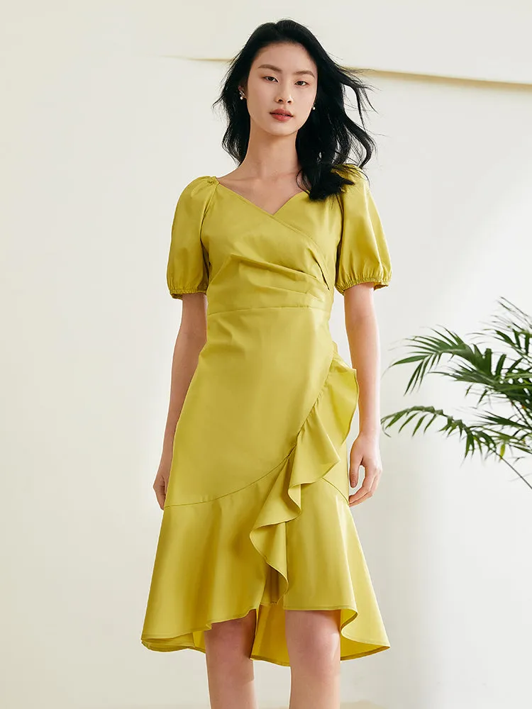 V-Neck Ruffled Cotton Midi Dress sold by Goelia product image thumbnail 3