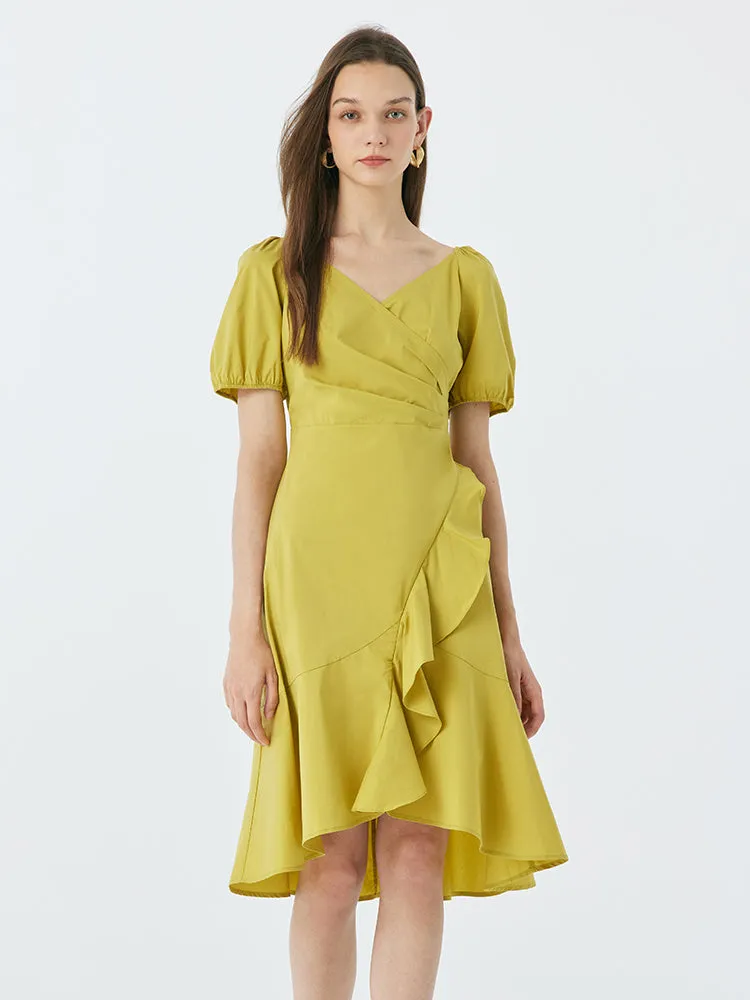 V-Neck Ruffled Cotton Midi Dress sold by Goelia product image thumbnail 2
