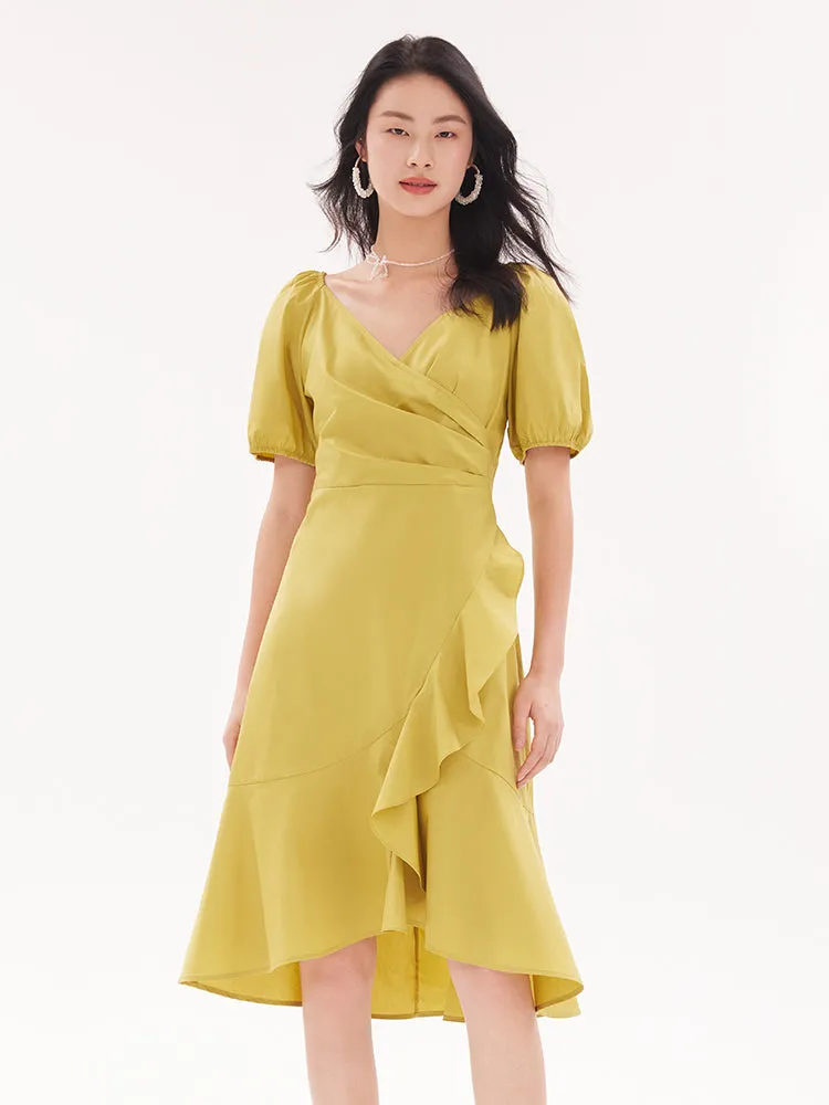V-Neck Ruffled Cotton Midi Dress sold by Goelia product image thumbnail 4