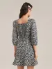 Black Printed Square Neck Mini Dress sold by Goelia