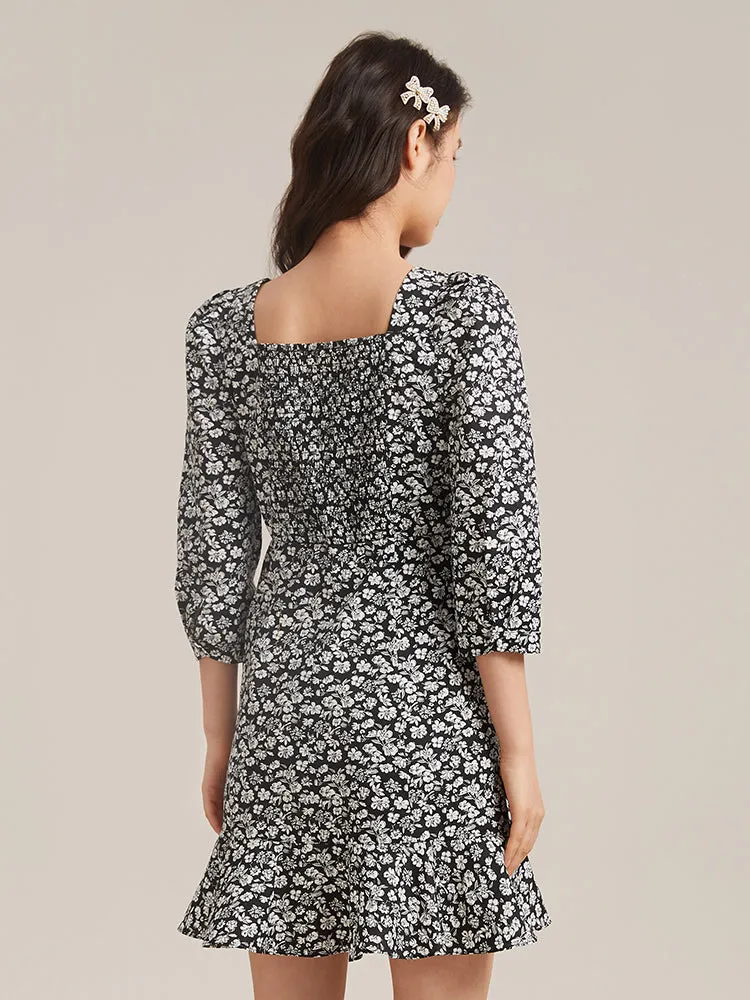 Black Printed Square Neck Mini Dress sold by Goelia product image thumbnail 2