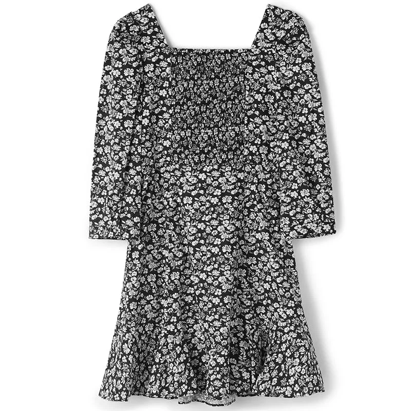 Black Printed Square Neck Mini Dress sold by Goelia product image thumbnail 4