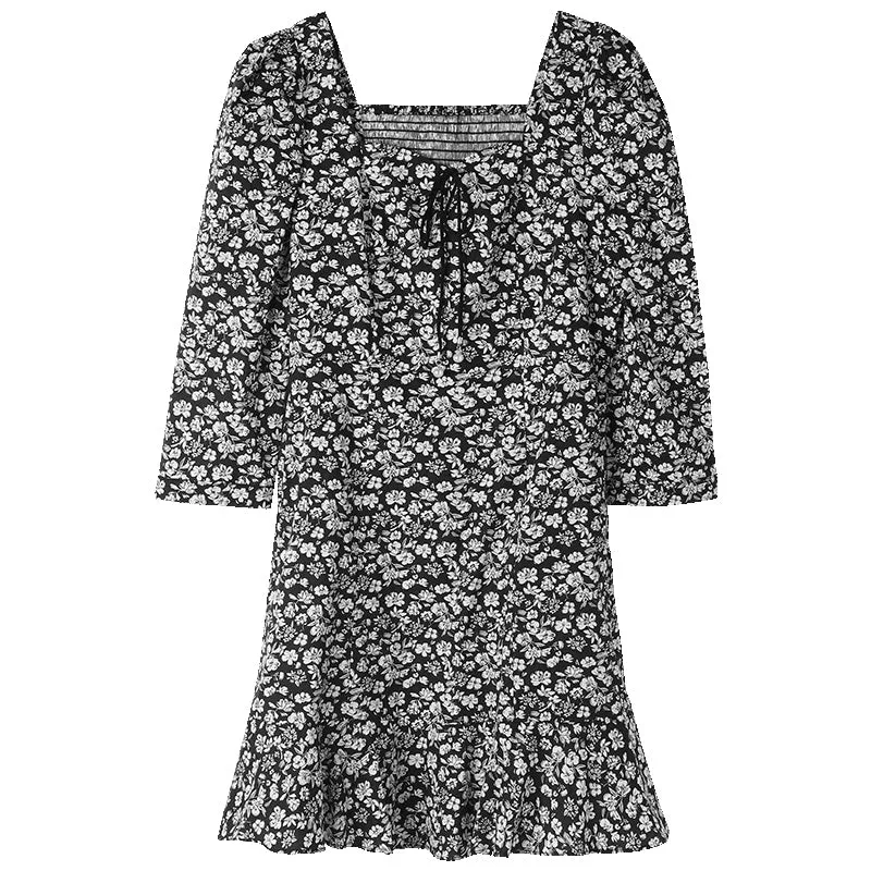 Black Printed Square Neck Mini Dress sold by Goelia product image thumbnail 3