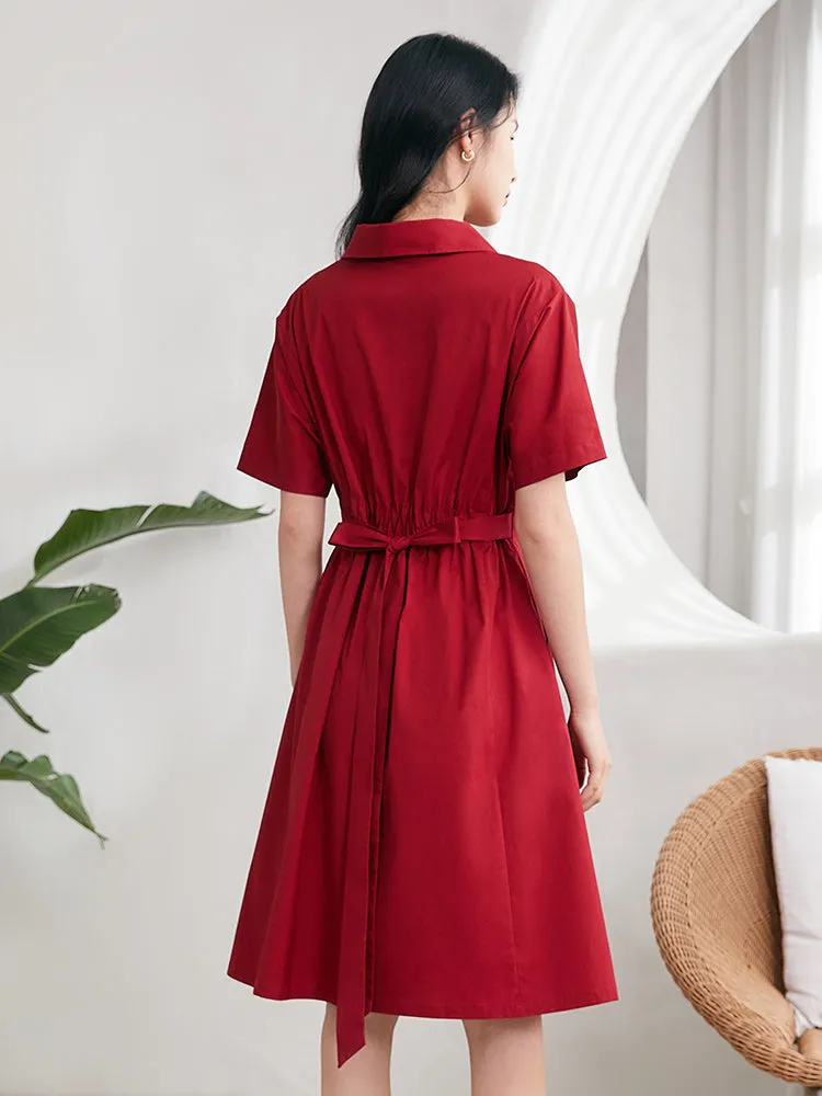 Red Cotton Gathered Waist Mini Dress sold by Goelia product image thumbnail 2