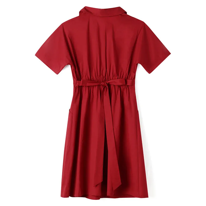 Red Cotton Gathered Waist Mini Dress sold by Goelia product image thumbnail 5