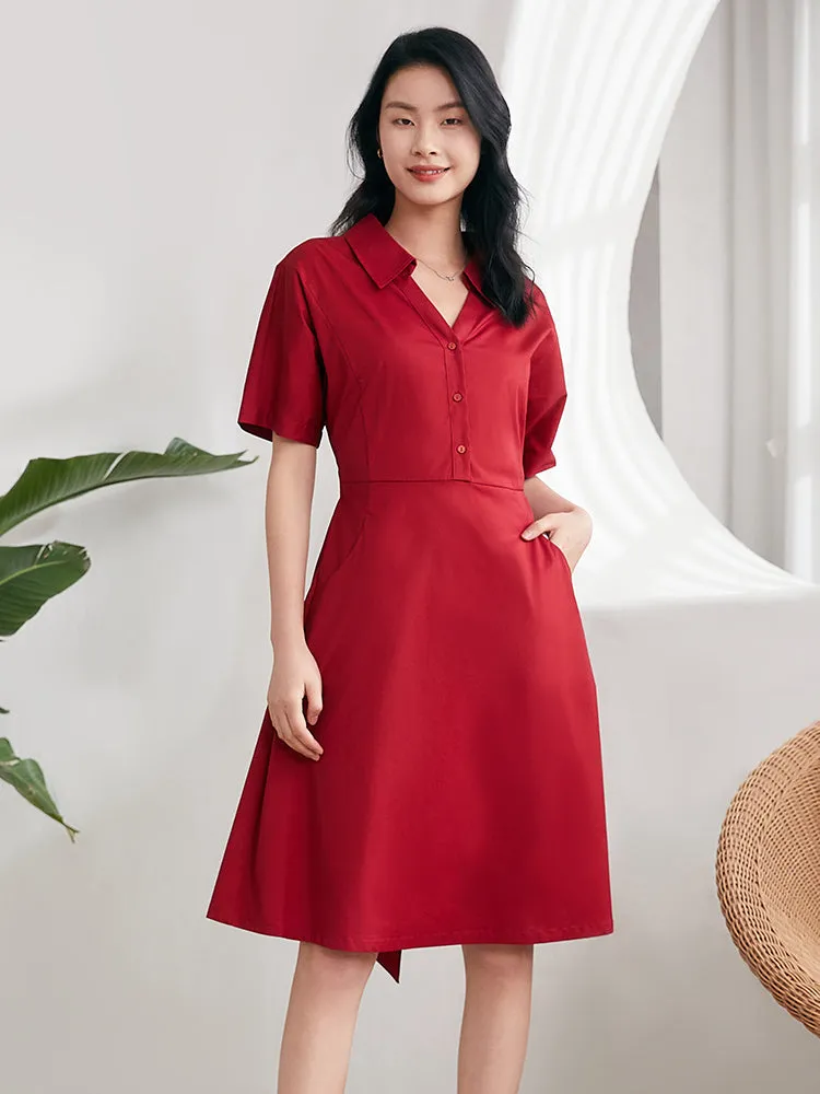 Red Cotton Gathered Waist Mini Dress sold by Goelia