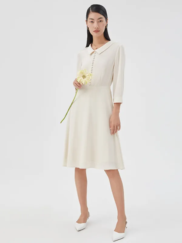 Single-Breasted Acetate Lapel Midi Collared Dress sold by Goelia