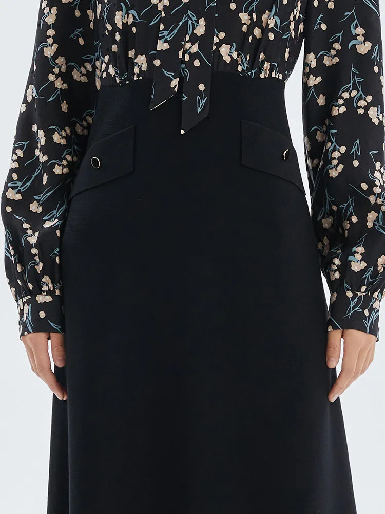 16.5 Momme Silk Floral Print Patchwork Midi Dress sold by Goelia product image thumbnail 4