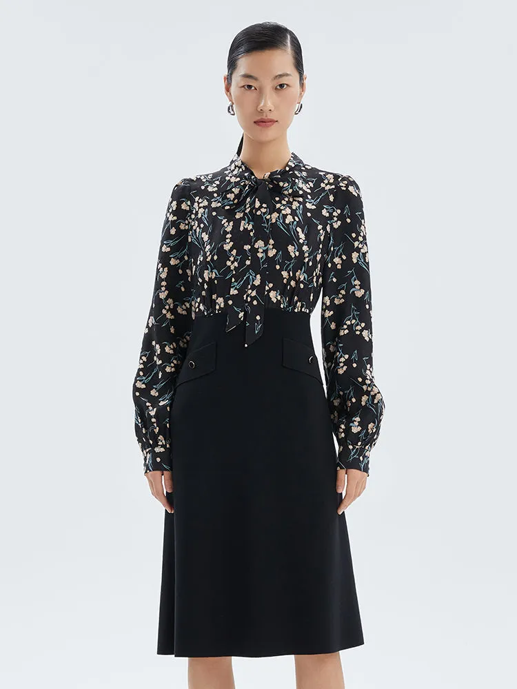 16.5 Momme Silk Floral Print Patchwork Midi Dress sold by Goelia product image thumbnail 2