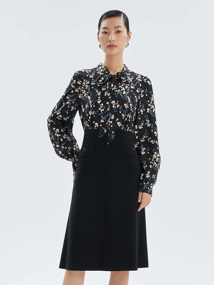 16.5 Momme Silk Floral Print Patchwork Midi Dress sold by Goelia