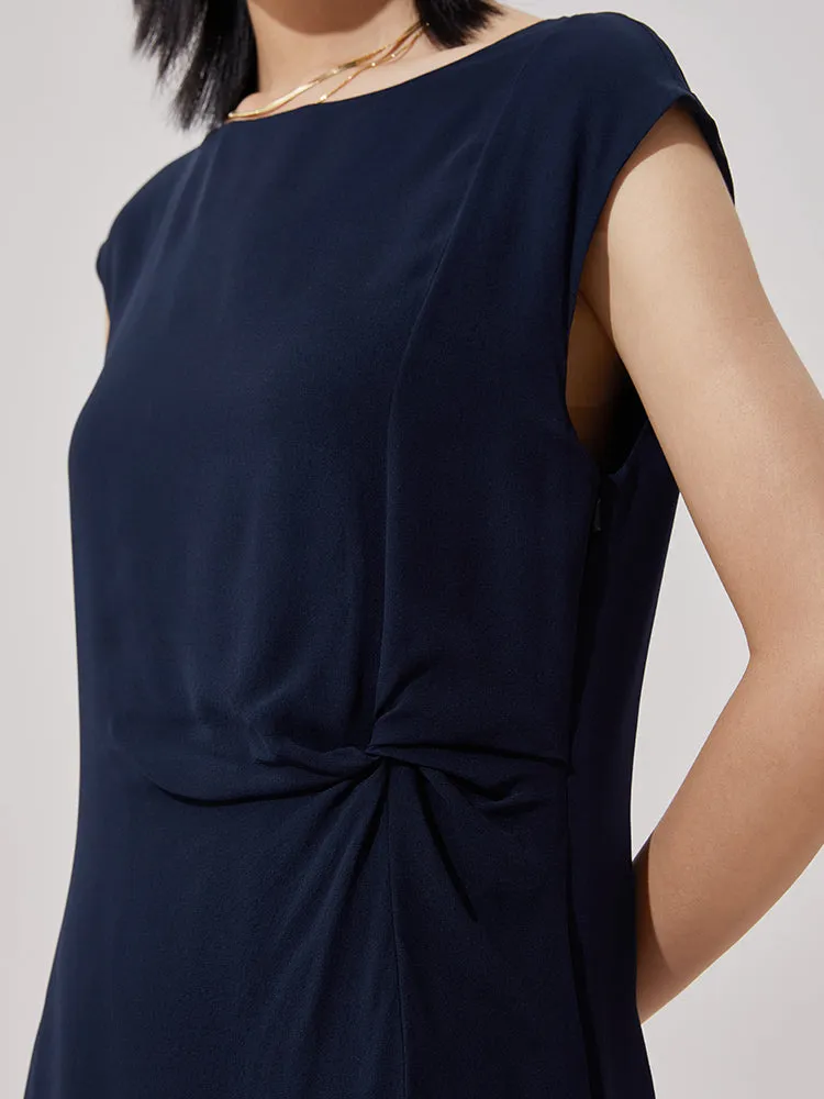 Dark Blue Silk Midi Dress sold by Goelia product image thumbnail 3