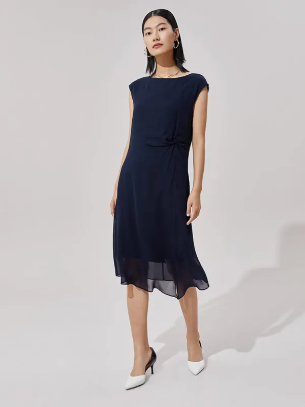 Dark Blue Silk Midi Dress sold by Goelia