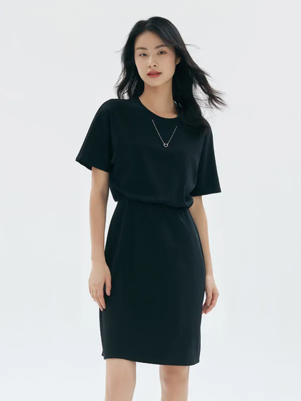 Round-Neck Fitted Waist Dress sold by Goelia